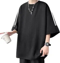 Tシャツ メンズ 半袖 ゆったり 大きいサイズ 無地 五分袖 L