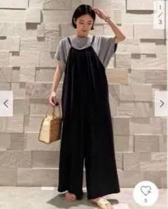 アーバンリサーチ コットンリネンBACKリボンギャザーサロペット✨美品