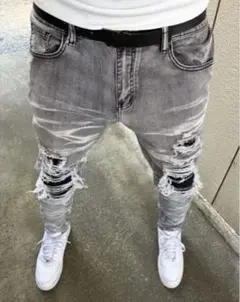 uk us drill drip ダメージ加工グレースキニージーンズ