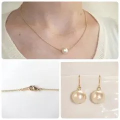 【set】1粒コットンパールのネックレス＆ピアス