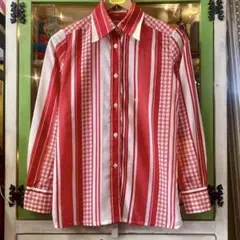 60's 70's ビンテージ 昭和 レトロ 赤 千鳥格子シャツ vintage