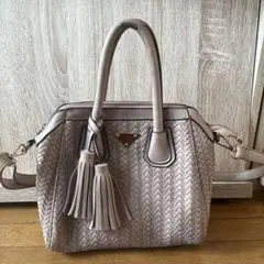 2wayピンクベージュ 編み込みデザイン ショルダーバッグ ハンドバッグ