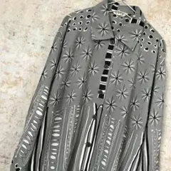 古着シャツ 古着 シャツ レトロ グレー ペインティング 総柄 メンズ 長袖