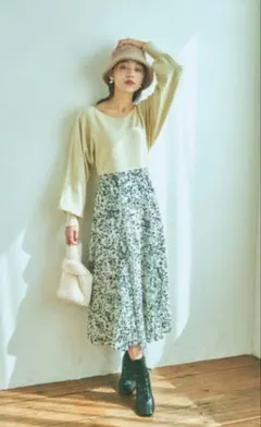 mysty woman　ニットドッキング花ワンピース