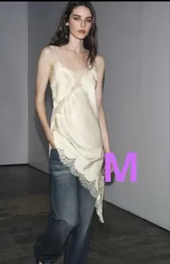 ZARA ZW COLLECTION アシンメトリーレースワンピース M サテン