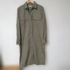 美品 BACK NUMBER シャツロングワンピース L カーキ シンプル