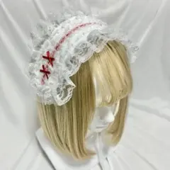 【再販】ハンドメイド ヘッドドレス 白系④ リボン 赤