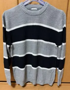 グレー ネイビー ストライプ セーター