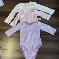 ピンク（ムーミン）薄ピンク、紫ストライプ ボディスーツ 95cm未満