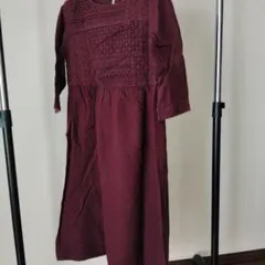 サマンサモスモス レースパッチワーク ワンピース 7分袖 ボルドー