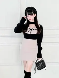 bunnylis リボン付きドローストリングニットワンピ - メルカリ