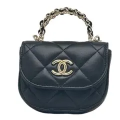 極美品 シャネル ミニミニマトラッセ ラムスキン トップハンドル パール 黒