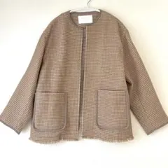 【Ballsey】ワッフルツイード　ノーカラージャケット　ベージュ