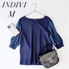 インディヴィ/ニット/異素材/ボリューム袖/Mサイズ/七分袖/上品