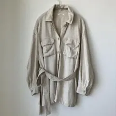 FREAK'S STORE ベージュ長袖シャツ ウエストベルト付き やや難あり