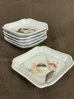 伊万里焼　古い 小皿 角皿 6枚　アンティークのサムネイル