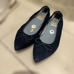 エマフランシス　ポインテッドトゥ　フラットシューズ　ネイビー　22.5cm