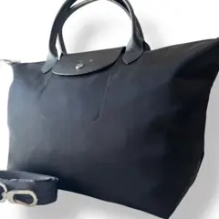 未使用級✨ロンシャン　プリアージュネオM　2way レザー　ナイロン 黒