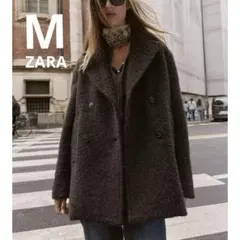 【完売品】ZARA ブークレダブルブレストミディ丈コート Mサイズ　新品タグつき