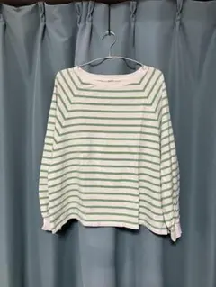 studio CLIP ボーダーカットソー グリーン×ホワイト Fサイズ