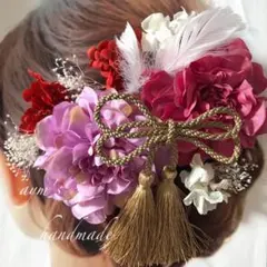 ローズピンク&パープル紫〜和装花髪飾り〜結婚式　成人式　色打掛　振袖　着物　袴