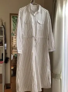 イング　ロングシャツワンピース　ベージュストライプ　Ｍサイズ