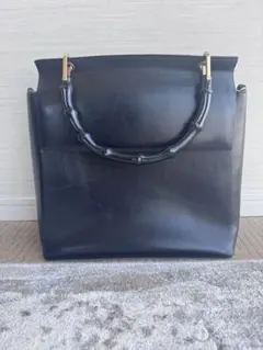 【VINTAGE】GUCCI バンブーハンドル レザー ハンドバッグ 黒