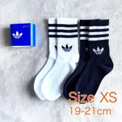 【新品】アディダス クルーソックス XS 19-21 ホワイト×ブラック 2足