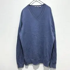 ユニクロ Vネックニット(XL)ブルー コットン ナイロン シンプル
