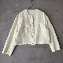 LOUNIE♥製品染めノーカラーデニムジャケット きれい色 ライトグリーン 