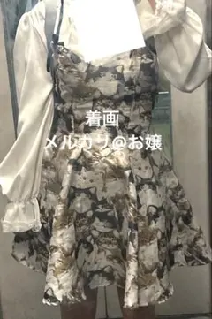 着画あり 猫柄 総柄 キャミソール ワンピース フレア ロリータ 風 コケット