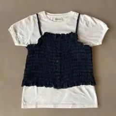 BEAMS BOY チェック柄シャーリングキャミソールTシャツ2点セットのサムネイル