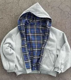 裏地チェック柄ジップアップパーカー Y2K opium archive