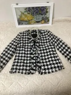 ZARA  BASIC 新品タグ付　黒白ノーカラージャケットMサイズ