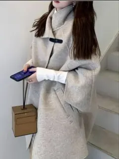 値下げ！ウール混紡 ベージュポンチョコート