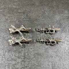 シルバー ヘアクリップ リボン フラワー 2個×2セット