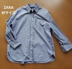 ZARA ストライプ柄 長袖シャツ Mサイズ　ブルーのサムネイル