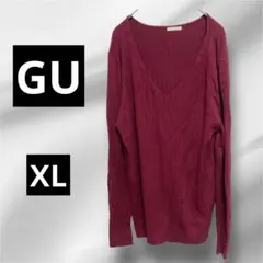 【GUジーユー】リブ編み Vネック セーター ワインレッド✨XL