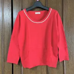 レトロ 襟レース 赤ニット トップス