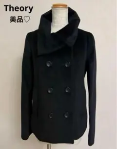 ✨美品☆Theory 黒 アンゴラ　ピーコート　光沢感の上質なジャケットコート