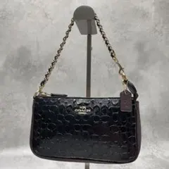 未使用級✨レア コーチ チェーン アクセサリーポーチ レザー×パテントレザー