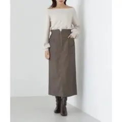 NATURAL BEAUTY アウトポケットジップナロースカート ベージュ M