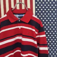 TOMMY HILFIGER 長袖ポロシャツ 【YOUTH L】 ボーダー