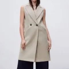 ベージュ　アイボリー ノースリーブ ロングコート