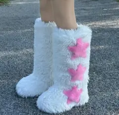 【新品未使用】ピンクの星型デザインレッグウォーマーブーツあたたかい