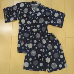 甚平 紺色 幾何学模様 サイズ140