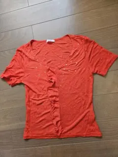 ELLE フリルビジューオレンジTシャツ