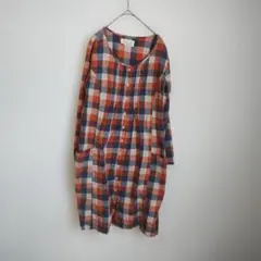 【チャオパニックティピー】チェック柄長袖シャツワンピース タック フリーサイズ