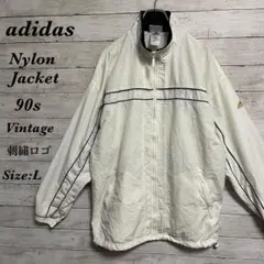 099古着90年代adidasナイロンジャケット刺繍ロゴドローコード万国旗テック