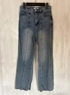 【68】ap retro フレアデニム フリンジデニムパンツ　M ブルーのサムネイル
